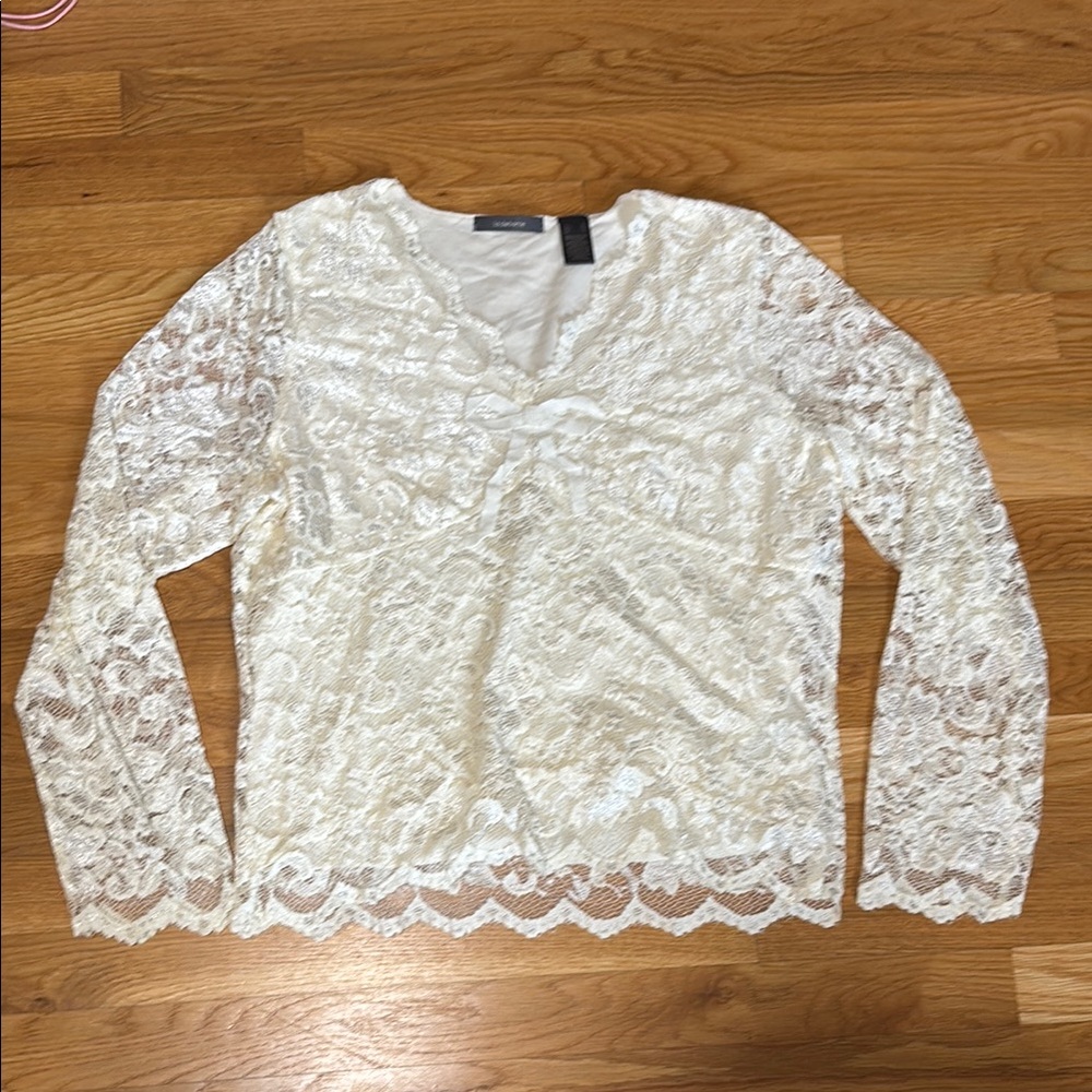 Liz Claiborne XL coquette lace bow blouse top